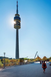 Olympic Park with TV tower backlit and tent roof
