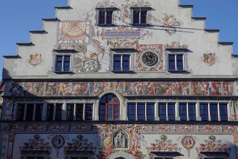 Old town hall in Gothic style with picture friezes