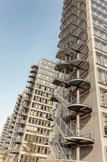 Modern office buildings with spiral staircases