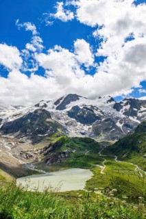 View of mountain lake Gletschersee Steinsee