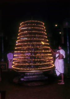 Big temple lamp in India. The 1000 wich oil lamp in the Chettikulangara Bhagavathi temple in the Alappuzha district of Kerala