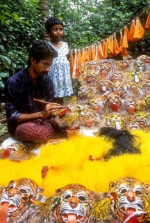 Making pulikali mask in Thrissur or Trichur