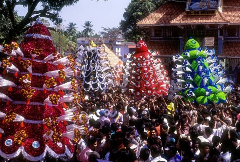 Kavadi Dancers in Thaipooyam Mahotsavam at Koorkancherry in Thrissur or Trichur