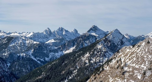View of Tannheimer Berge with Gimpel and Rote Flueh