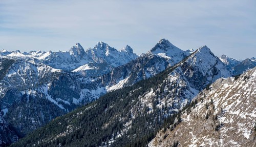 View of Tannheimer Berge with Gimpel and Rote Flueh