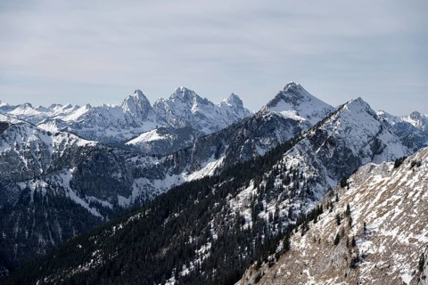 View of Tannheimer Berge with Gimpel and Rote Flueh