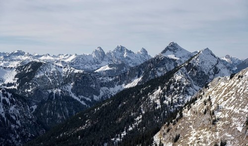 View of Tannheimer Berge with Gimpel and Rote Flueh