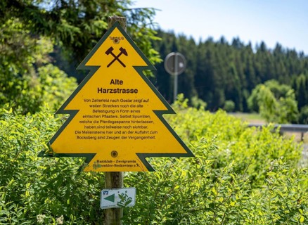 Sign in the shape of a fir tree on the Old Harz Road between Zellerfeld and Goslar