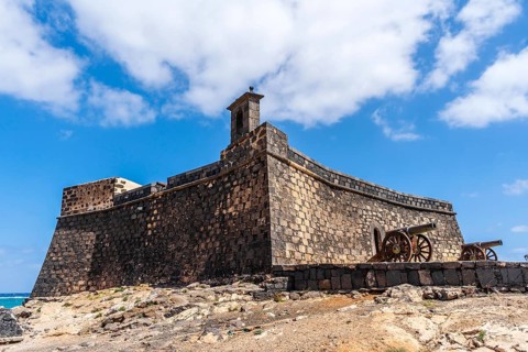 Historic San Gabriel Castle located on the island in Arrecife