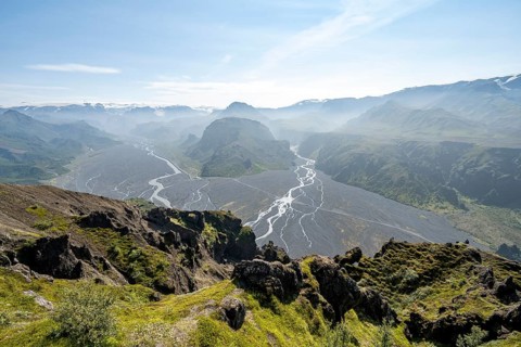 Mountains with glacier Myrdalsjoekull