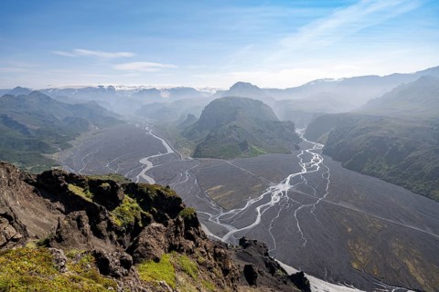 Mountains with glacier Myrdalsjoekull