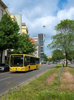 Public transport bus in Berlin road traffic