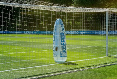 Plastic keeper in football goal