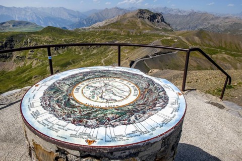 Orientation board at 2862 metre high viewpoint on Cime de la Bonette