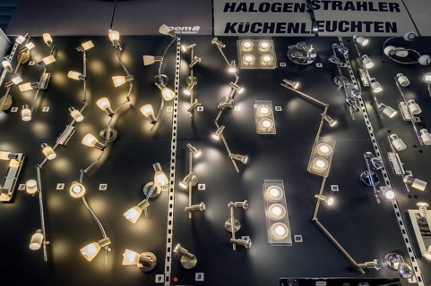 Halogen spotlights and LED lights in DIY store