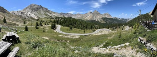 View of winding alpine road mountain road in front of Col de l Izoard