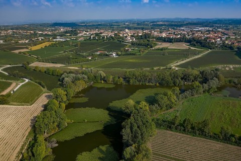 View of Pozzolengo town and the peat bog in the Mantelli area hinterland Lake Garda