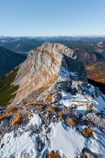 Summit ridge with first snow in autumn
