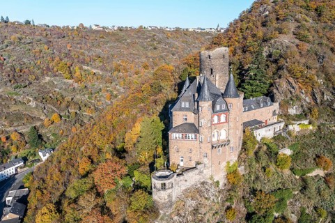 Aerial view of Katz Castle with a view of the Rhine and St. Goar