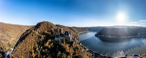 Aerial view of Katz Castle with a view of the Rhine and St. Goar
