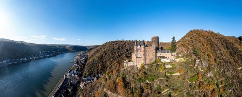Aerial view of Katz Castle with a view of the Rhine and St. Goar
