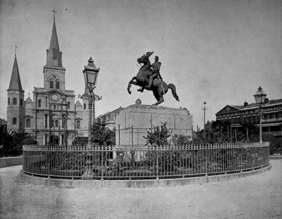 The Jackson Monument and the French Cathedral in New Orleans