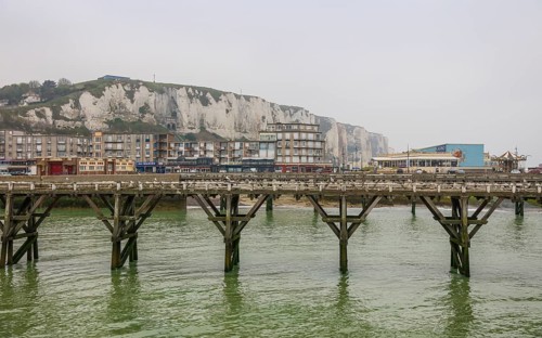 Coastal village of Le Treport at the mouth of the Bresle on the English Channel with Europe's highest chalk cliff and casino