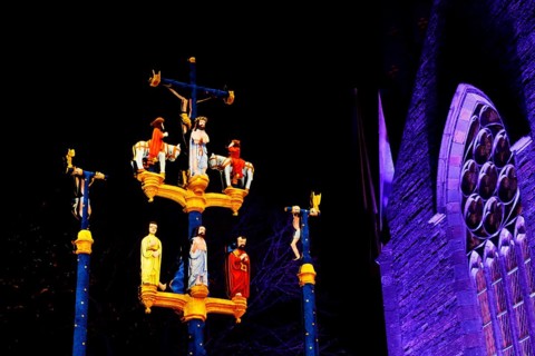 Christmas light projections on the Calvary of Plougastel-Daoulas next to the church of Saint Pierre
