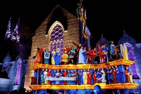 Christmas light projections on the Calvary of Plougastel-Daoulas next to the church of Saint Pierre