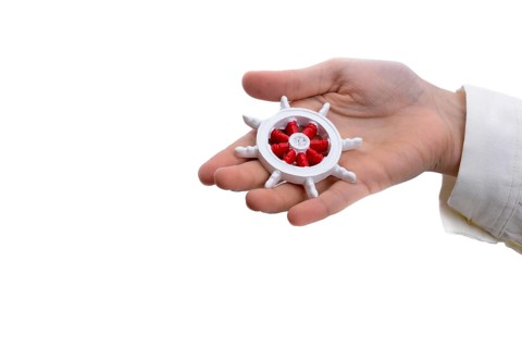 Isolated Ship steering wheel onhand
