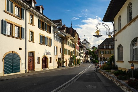 Empty street and row of houses Murten