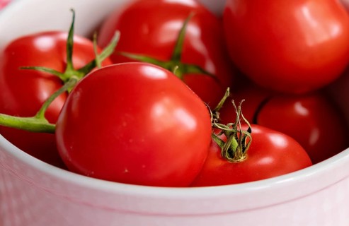 Close up of tomatoes in a corduroy