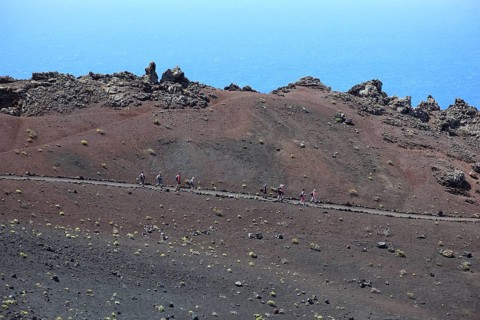 Hikers on the way from San Antonio Volcano to Teneguia Volcano at Cap Fuencaliente