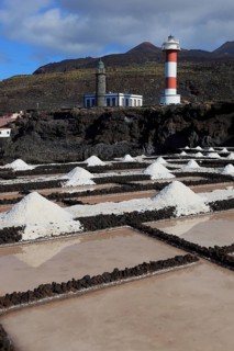 Crystal pools and salt mountains in the Fuencaliente salt flats at Punta de Fuencaliente