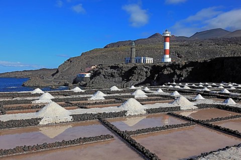 Crystal pools of the salt works in Fuencaliente at the Punta de Fuencaliente
