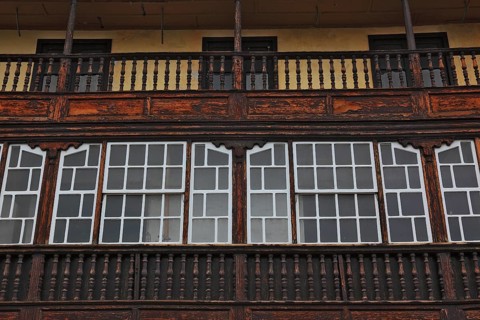 Typical balcony houses on the shore road of the city of Santa Cruz de la Palma