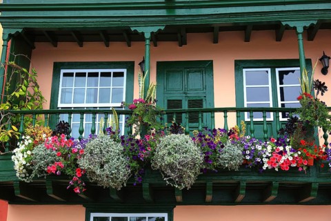 Typical balcony houses on the shore road in the town of Santa Cruz de la Palma
