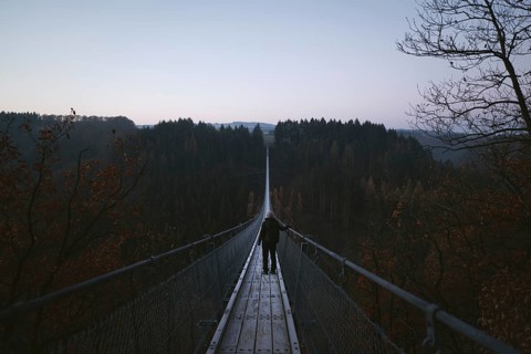Geierlay suspension rope bridge in winter