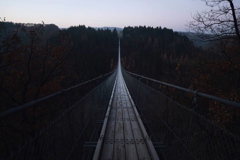 Geierlay suspension rope bridge in winter