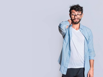 Person with uncomfortable face isolated on white background, Handsome man with uncomfortable expression isolated