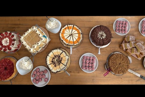 Table with cakes and pies for a wedding celebration, Mecklenburg-Vorpommern