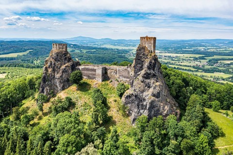 Aerial of Trosky castle, Bohemian paradise