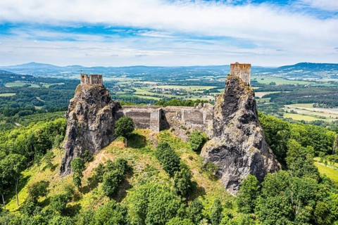 Aerial of Trosky castle, Bohemian paradise