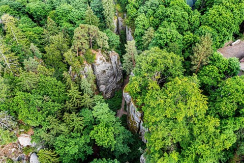 Aerial of Rock town Hruba Skala, Bohemian paradise