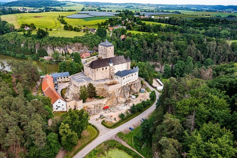 Aerial of Kost castle, Bohemian paradise