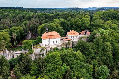 Aerial of Valdstejn Castle, Bohemian paradise