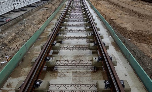 Newly laid rails for the continuation of the M10 tramway, Turmstrasse