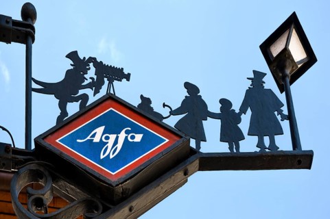 Nose plate with old Agfa logo and photographer figure, Nesselwang