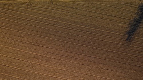 Aerial view of plowed agricultural field ready for planting,
