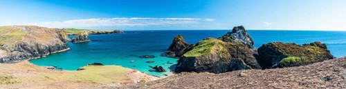 Panorama over Kynance Cove Mermaid Pool and Cliffs, Cornwall